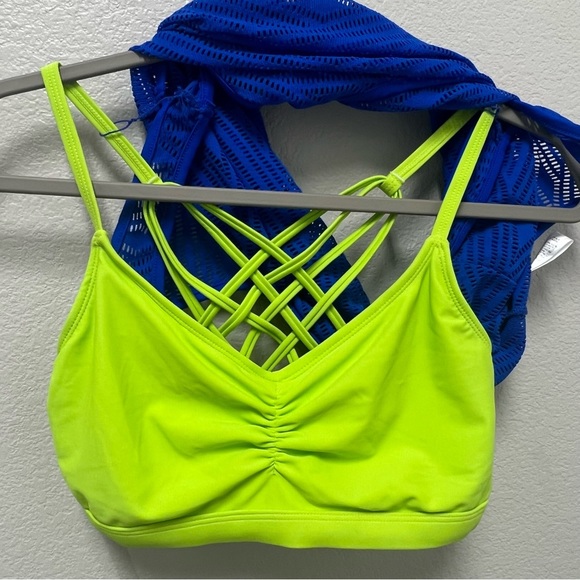 NWT GO by Gossip Sporty Splice Tankini Small Swimsuit Top Sports Bra Blue Lime - Picture 7 of 16